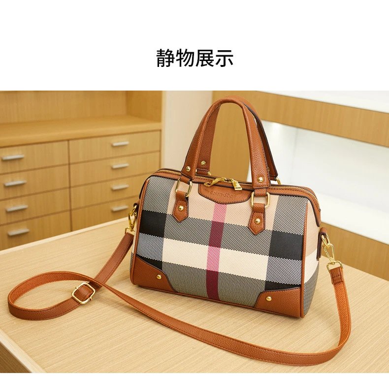 Burberry Check Print Boston Bag in Beige and Brown - 16