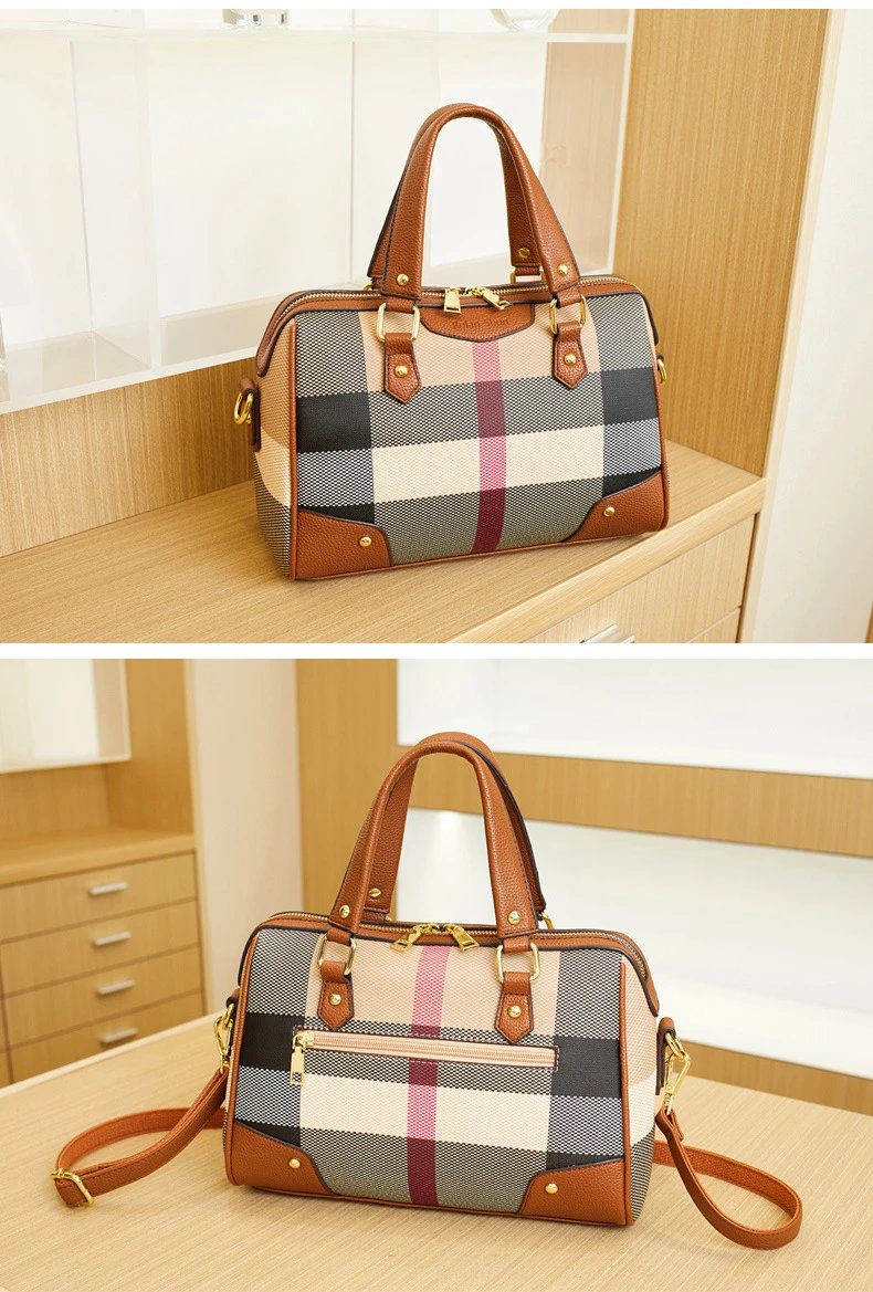 Burberry Check Print Boston Bag in Beige and Brown - 17
