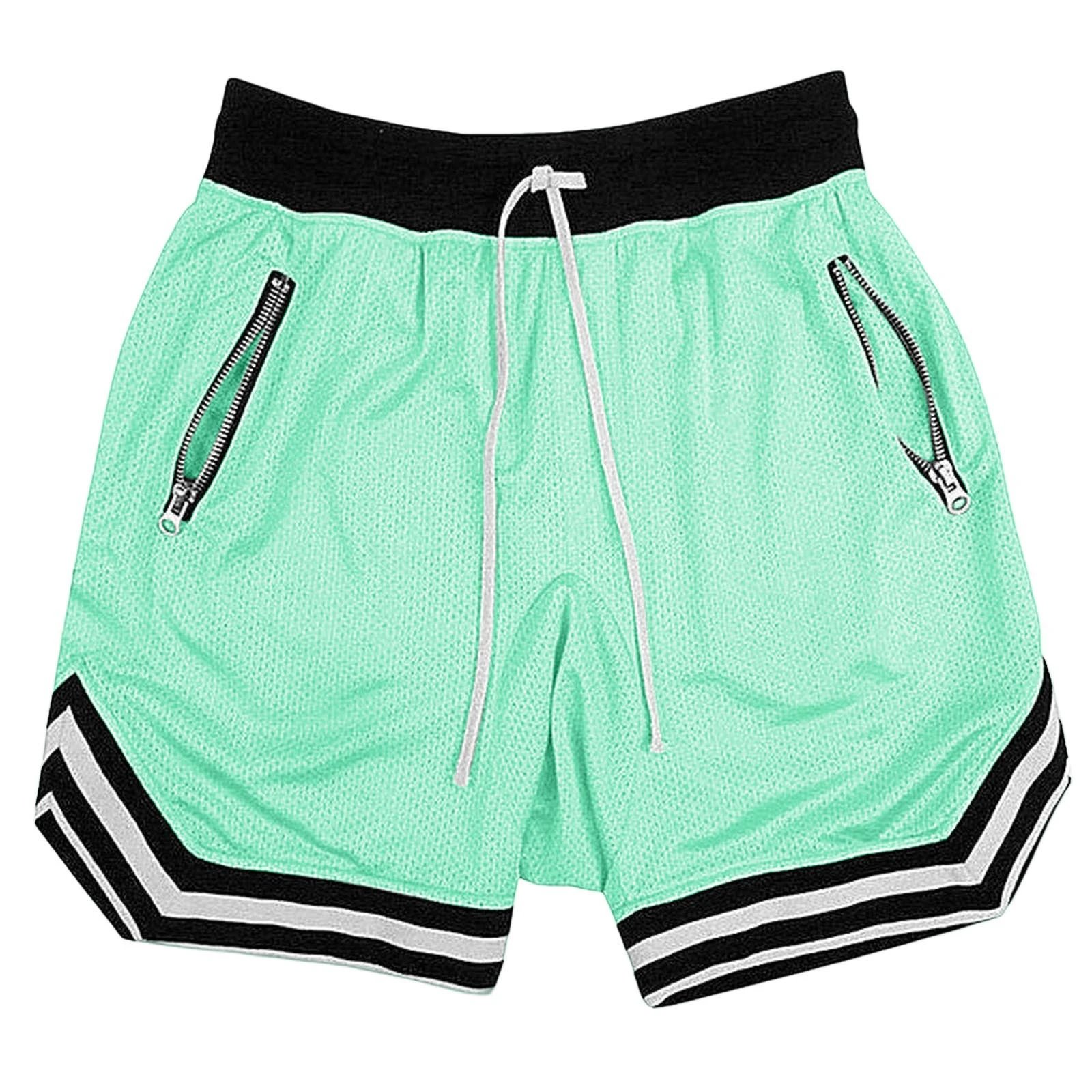 Design Mesh Shorts with Zipper Pockets and Striped Hem in Pale Yellow - 22