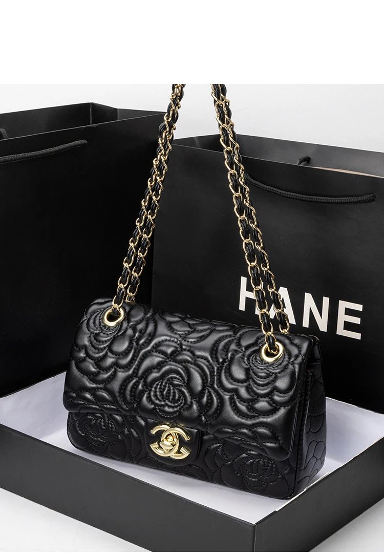 Chanel Classic Flap Bag Camellia Quilted Black Chain Bag Shoulder Bags - 4