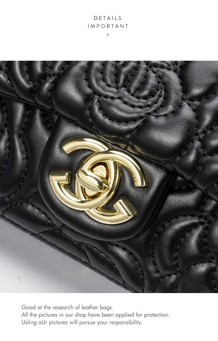 Chanel Classic Flap Bag Camellia Quilted Black Chain Bag Shoulder Bags - 12