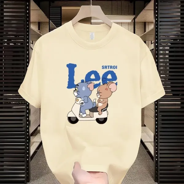 Design Lee Tom and Jerry Scooter Print Black T-Shirt T-Shirts - 5