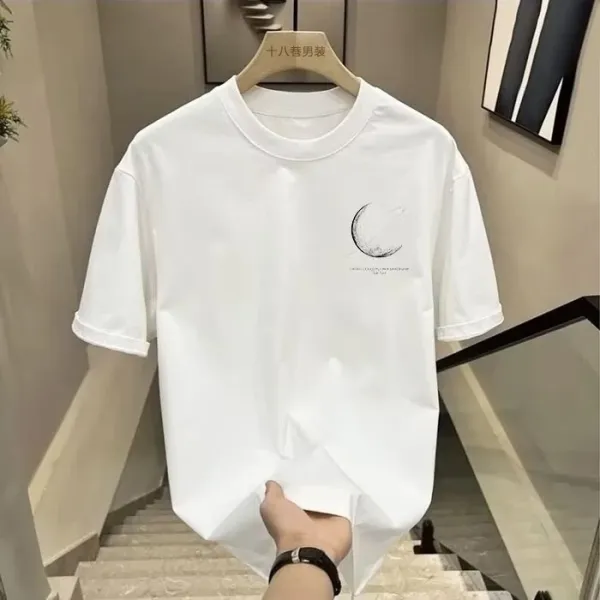 Design Shi Ba Xiang Men's Crescent Moon Graphic T-Shirt White T-Shirts - 10