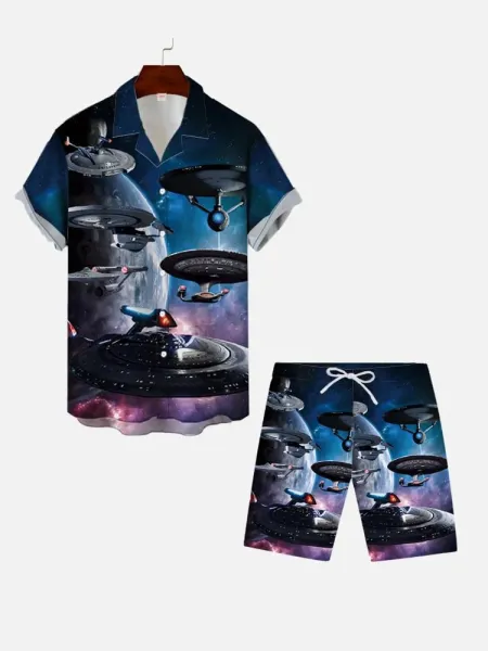 Design Mardi Gras Fleur-de-Lis Print Short-Sleeve Shirt and Shorts Set Multicolor Sets - 8