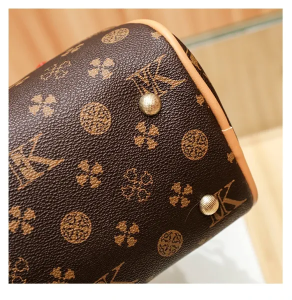 Design Boston Bag with Monogram Print Brown and Beige Handbag - 35