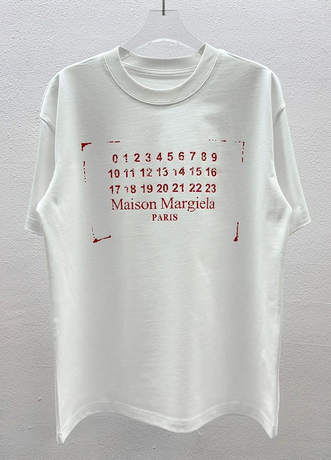Maison Margiela Logo Embroidered T-Shirt White and Black - 47