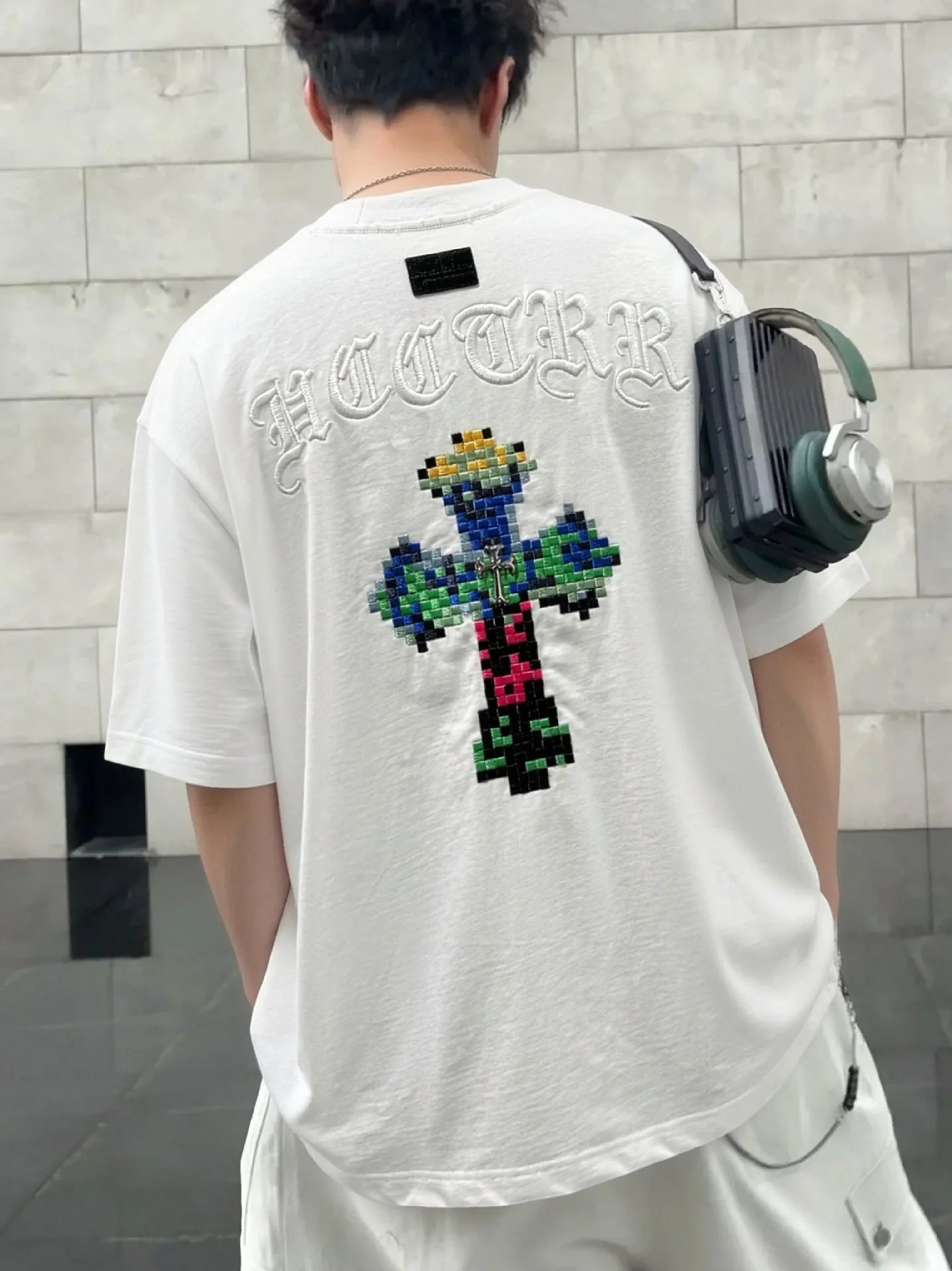 Chrome Hearts Pixel Cross White T-Shirt - 6
