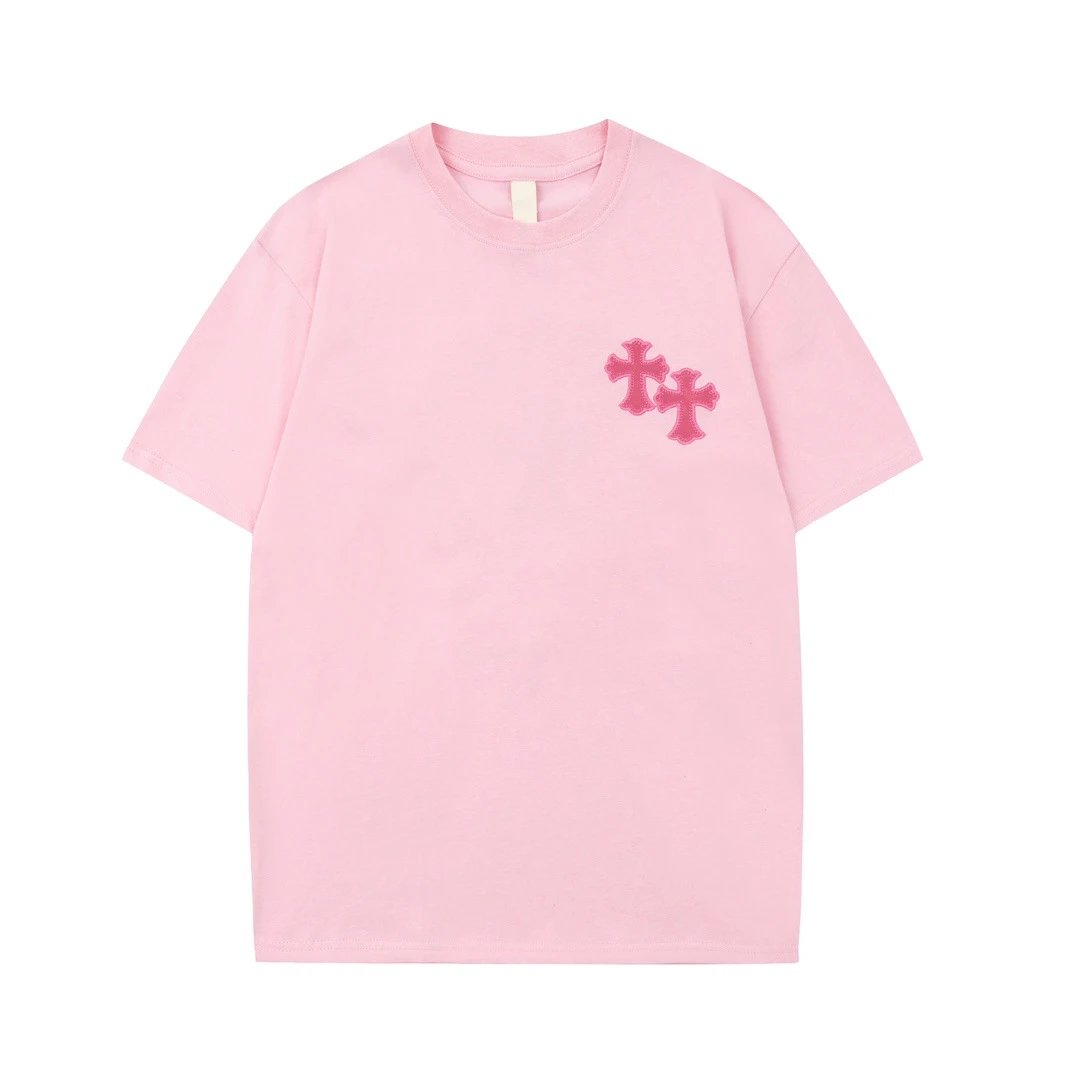 Chrome Hearts Cross Logo Pink Embroidered White T-Shirt - 4