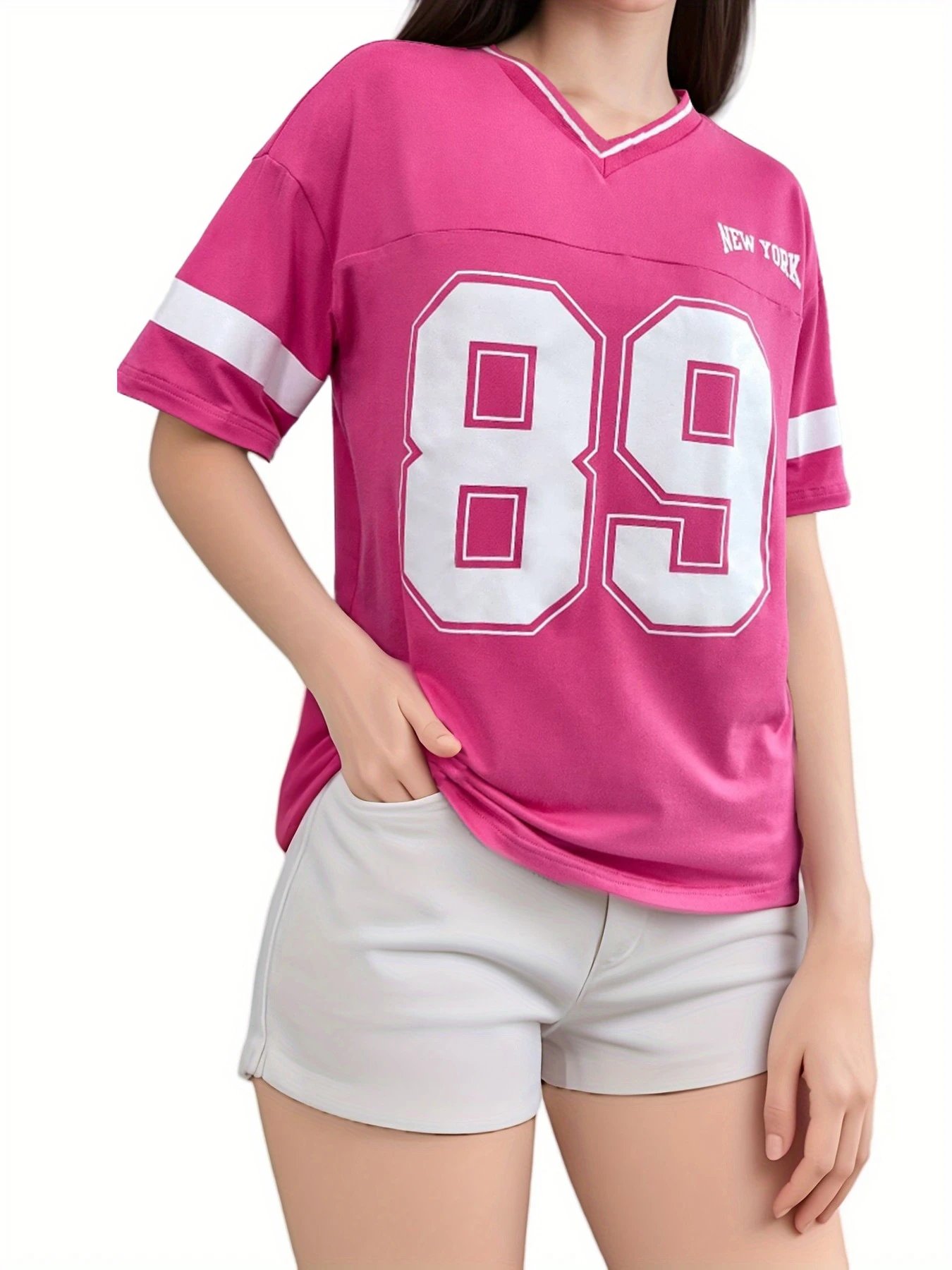Design Football Jersey Style T-Shirt Purple with '89' and 'New York' Print - 7