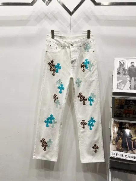 Chrome Hearts Cross-Embellished White Straight-Leg Jeans - 1