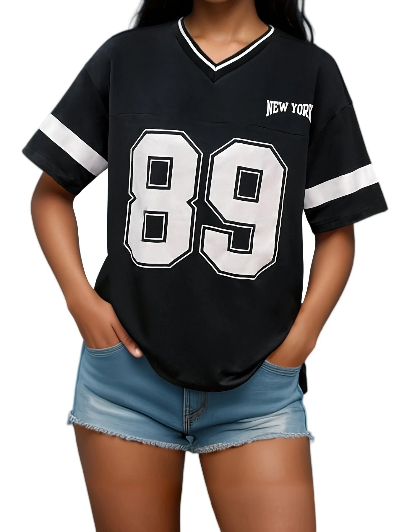 Design Football Jersey Style T-Shirt Purple with '89' and 'New York' Print - 14
