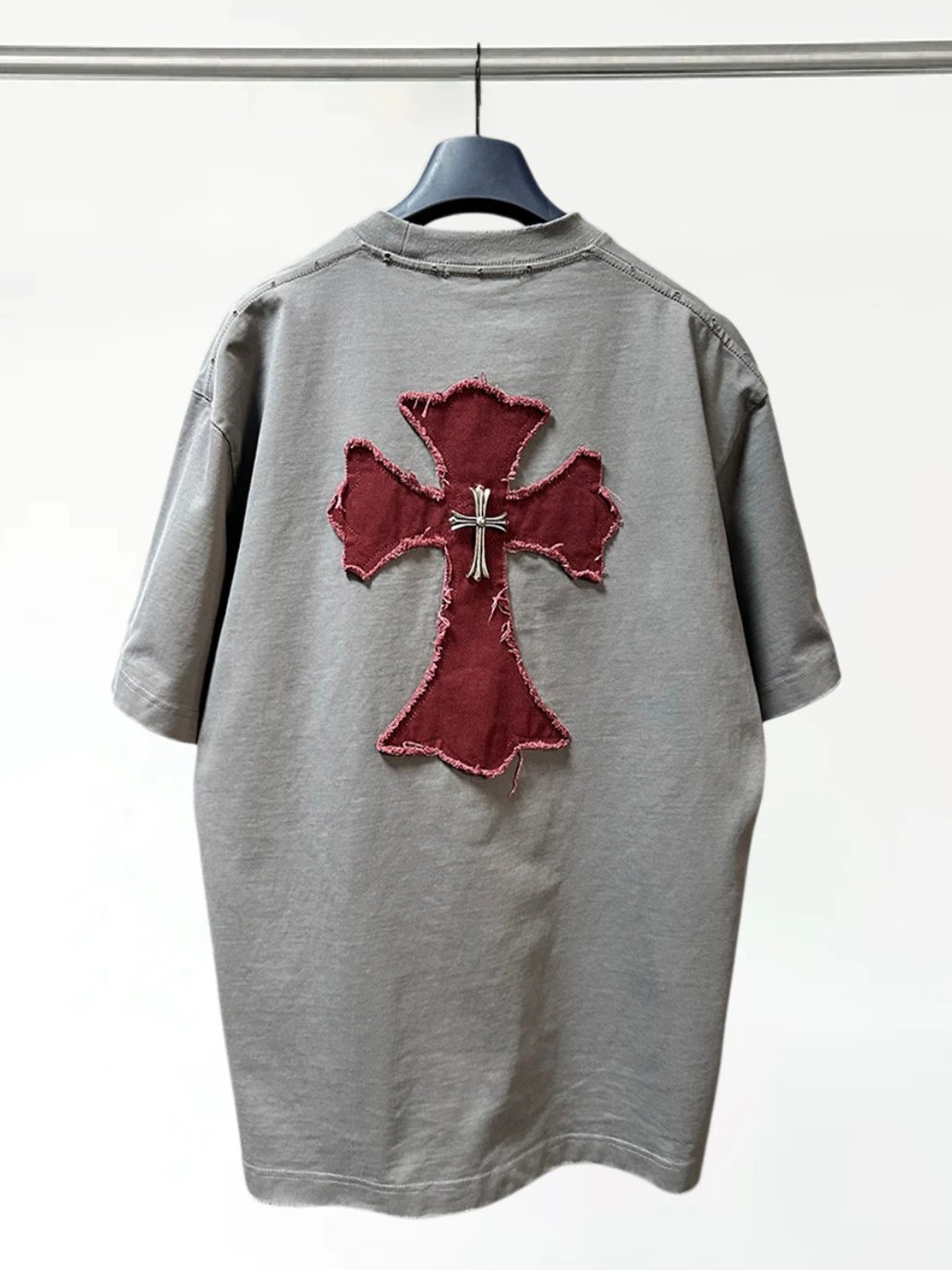 Chrome Hearts Gothic Embroidered Gray T-Shirt - 8