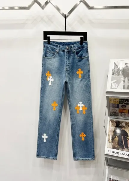 Chrome Hearts Cross Patch Straight-Leg Jeans Blue - 1