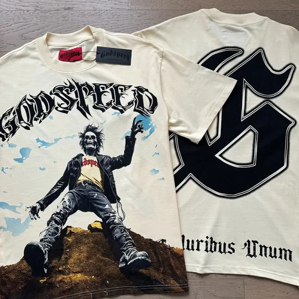 Godspeed Skull Graphic Beige T-Shirt - 23