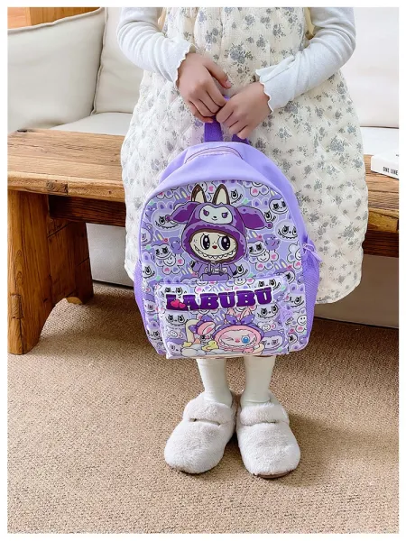 Design Labubu Pink Gingham Cartoon Print Mini Backpack - 16