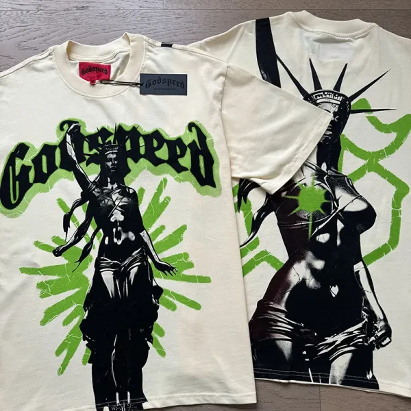 Godspeed Skull Graphic Beige T-Shirt - 17