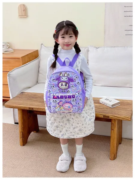 Design Labubu Pink Gingham Cartoon Print Mini Backpack - 17
