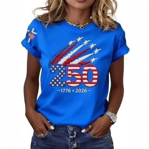2026 New Summer Fashion US 250th Anniversary Flag Print T-Shirt for Women for Amazon & Independent Cross-Border E-Commerce