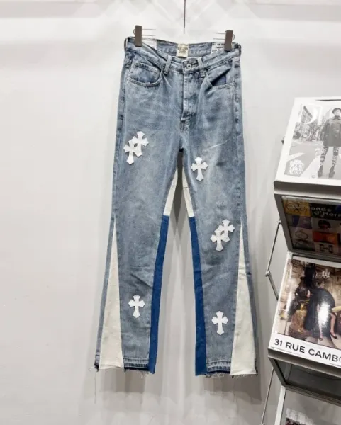 Chrome Hearts Cross Patch Distressed Flared Jeans Blue - 1