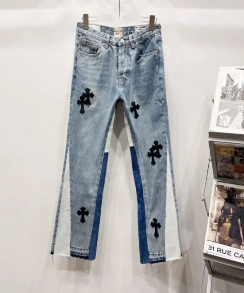 Chrome Hearts Cross-Embroidered Patchwork Denim Jeans - 1
