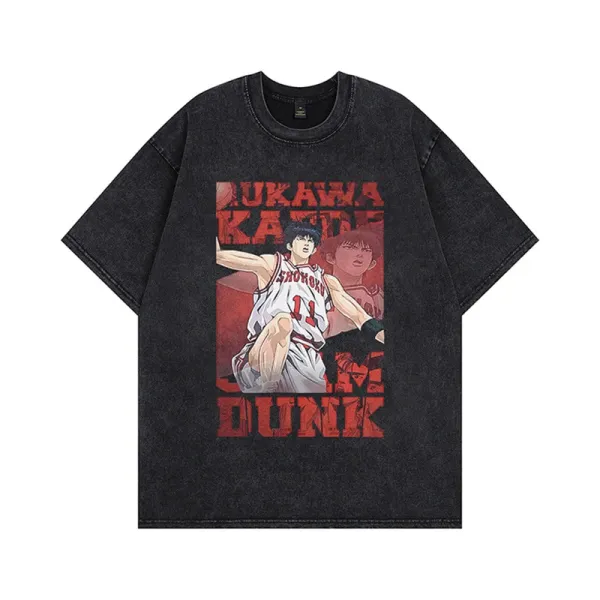 Design Slam Dunk × Shohoku Basketball Team Graphic Washed Black T-Shirt T-Shirts - 1