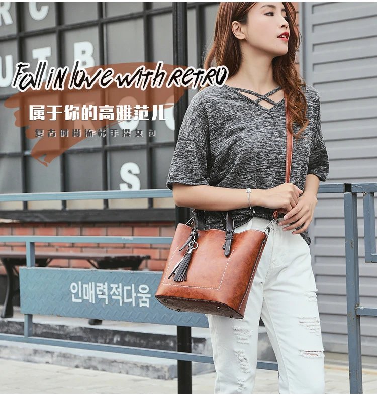 Design Tassel Detail Red Leather-look Tote Handbag Tote Bag - 2