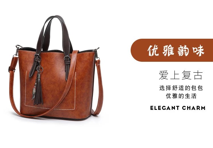 Design Tassel Detail Red Leather-look Tote Handbag Tote Bag - 8