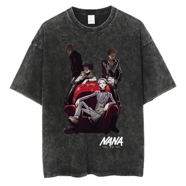 Design NANA Anime Graphic Washed Black T-Shirt T-Shirts - 1