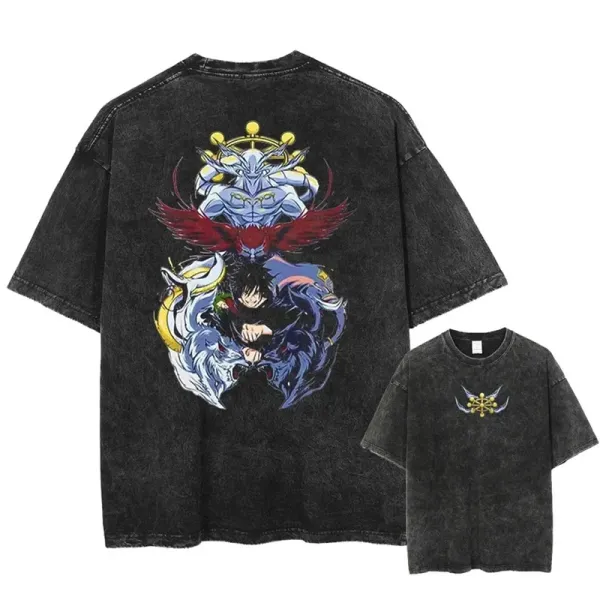 Design Anime Graphic Washed Black T-Shirt - 1