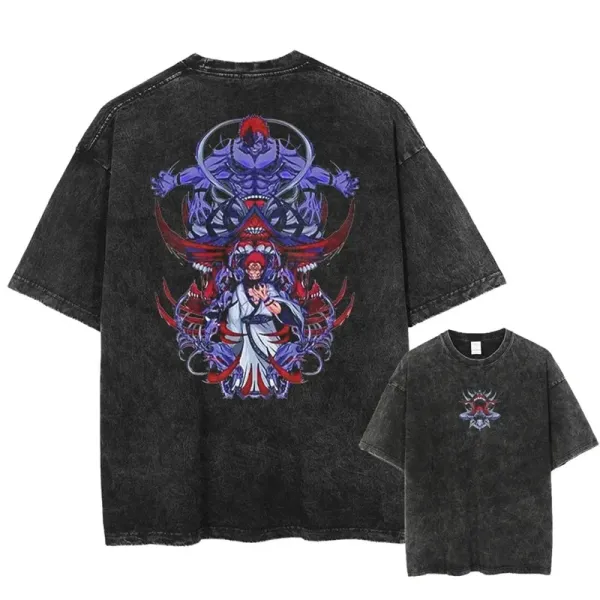 Design Oversized Acid Wash T-Shirt with Anime Graphic Print Black - 1