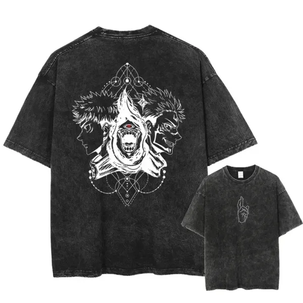 Design Graphic Print Acid Wash Black T-Shirt - 1