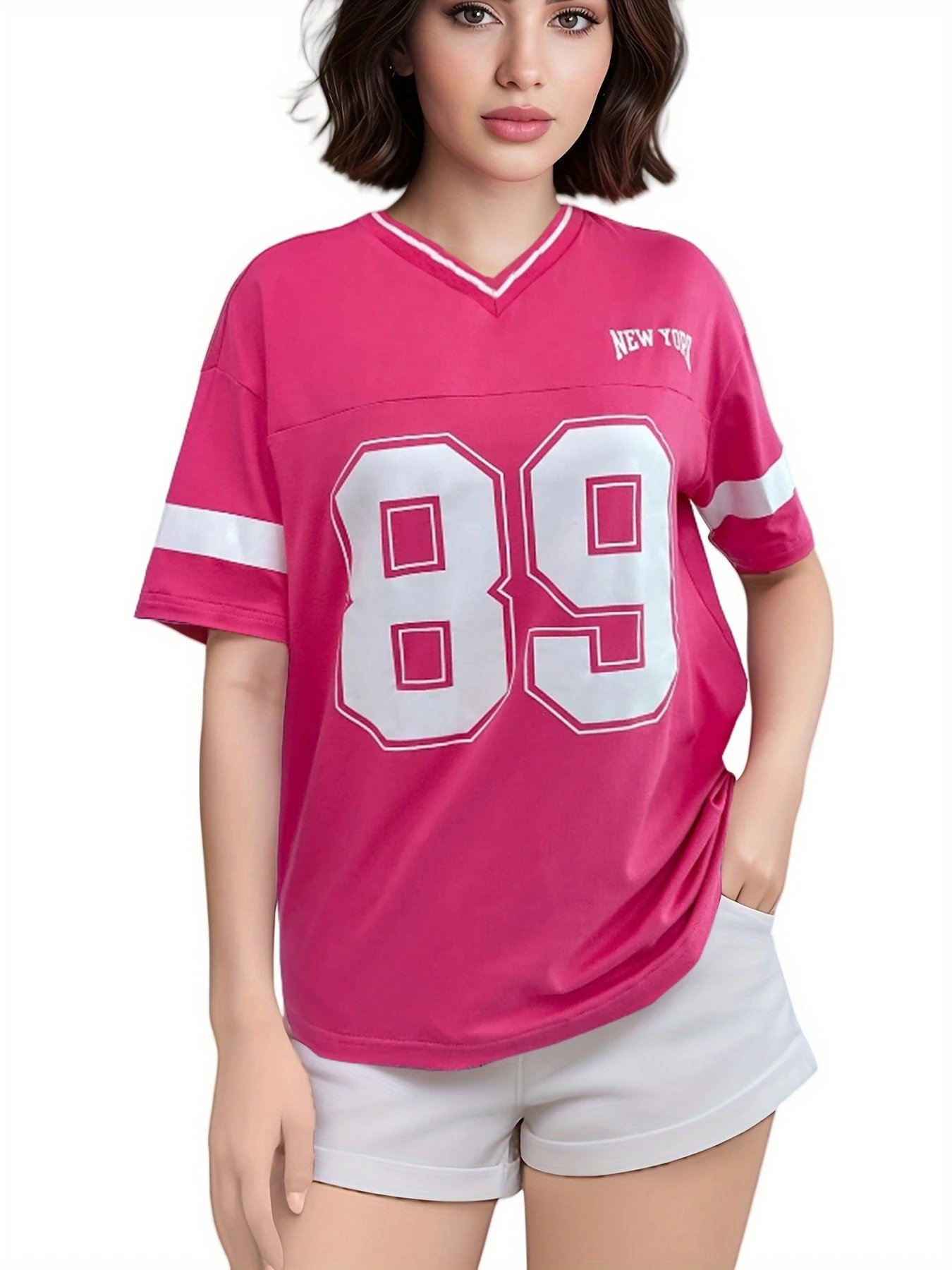 Design Football Jersey Style T-Shirt Purple with '89' and 'New York' Print - 8