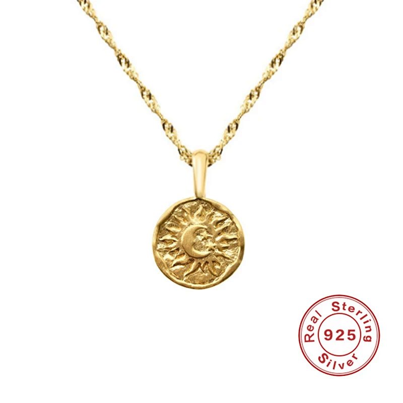 Sun and Moon Coin Pendant Necklace Gold Jewelry