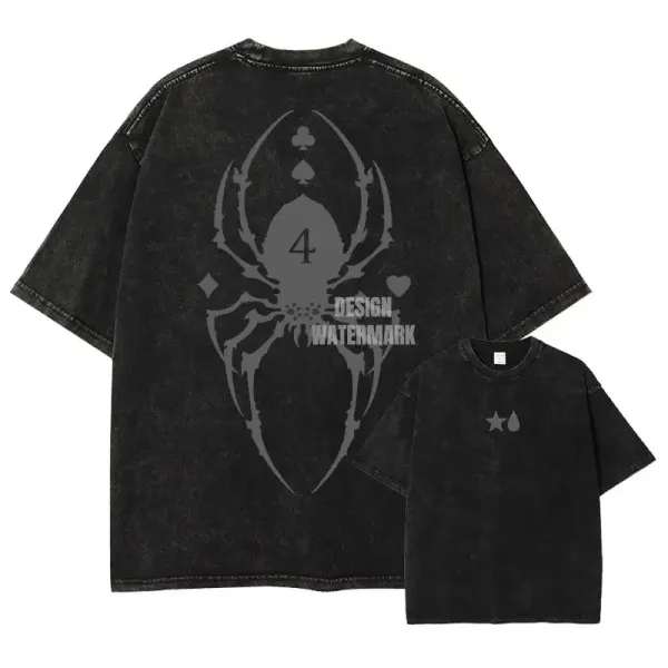 Design Spider Graphic Washed Black T-Shirt - 1