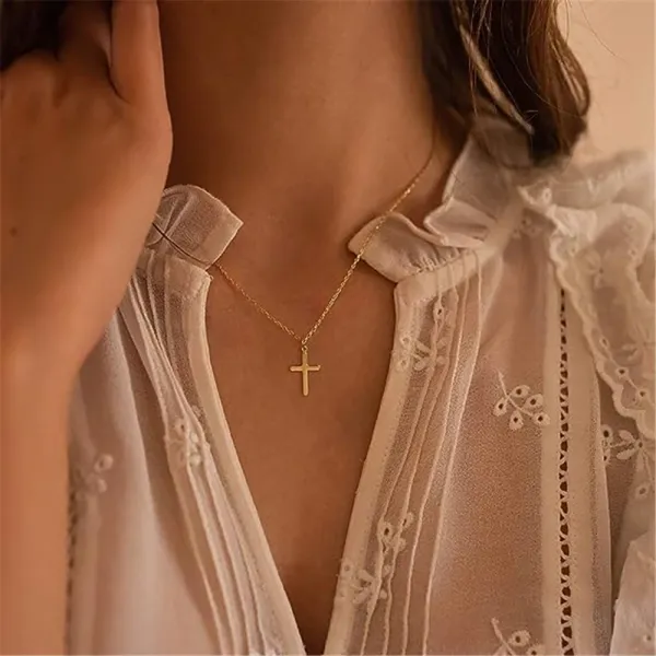 Design S925 Sterling Silver Cross Pendant Necklace Gold Plated Jewelry - 4