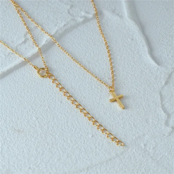 Design S925 Sterling Silver Cross Pendant Necklace Gold Plated Jewelry - 8