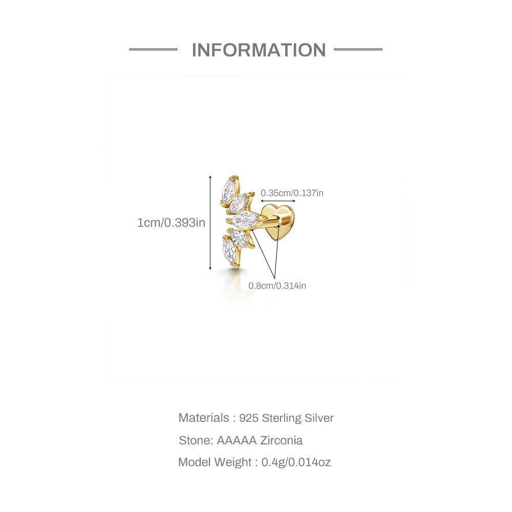 Design S925 Sterling Silver Heart Labret with Marquise and Pear-Cut Cubic Zirconia Earring Jewelry - 7