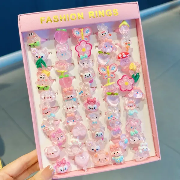 Design Fashion Rings Set Pink Transparent Cartoon Character Rings Jewelry - 1