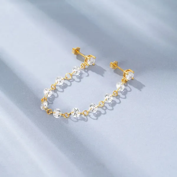 Design S925 Sterling Silver Gold-Plated Pearl Drop Chain Earrings Jewelry - 19