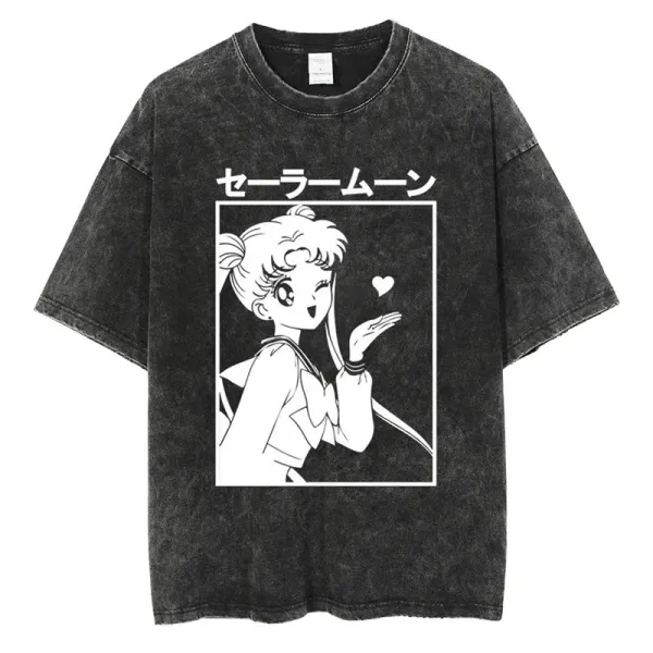 Design Sailor Moon Graphic Acid Wash Black T-Shirt T-Shirts - 1