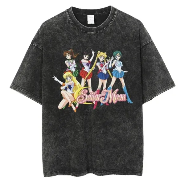 Design Sailor Moon Graphic Acid Wash Black T-Shirt T-Shirts - 1