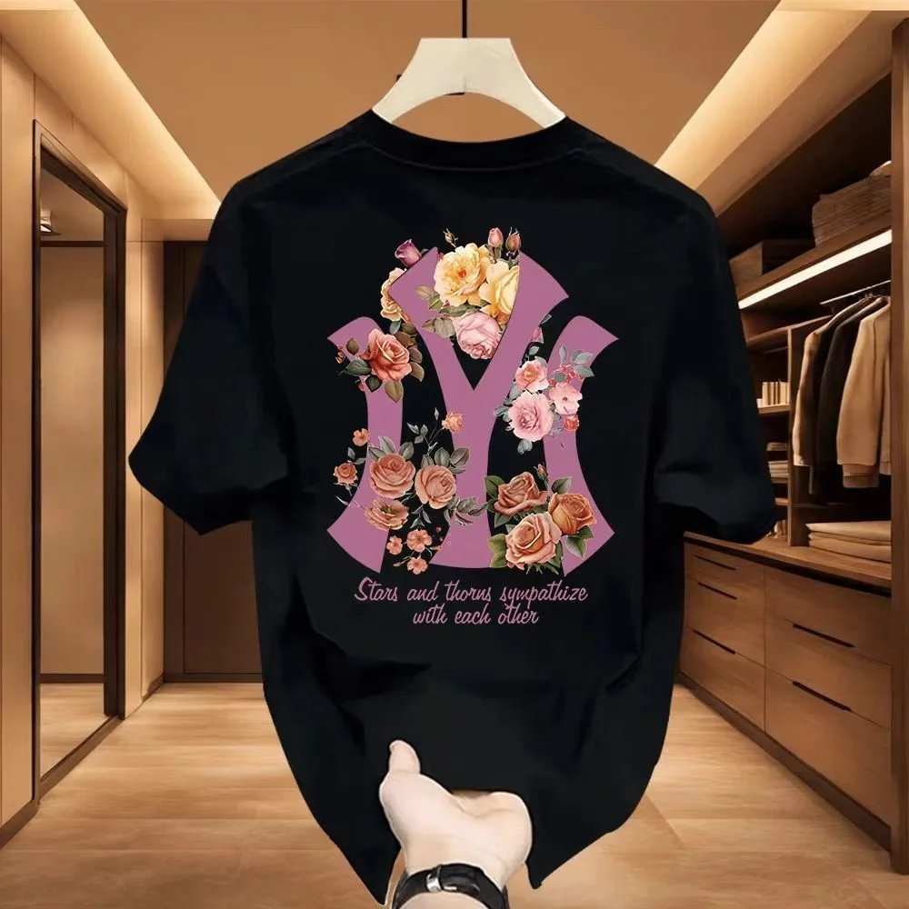 Design Floral NY Logo T-Shirt Black - 8