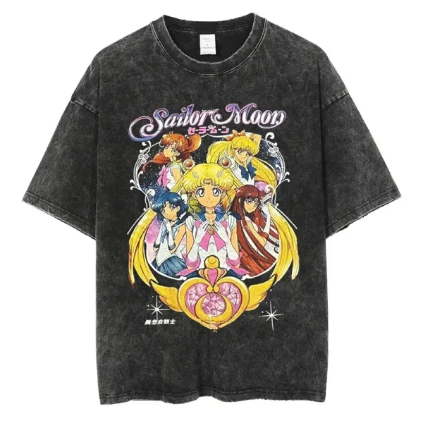 Design Sailor Moon Vintage Wash T-Shirt Black T-Shirts - 1