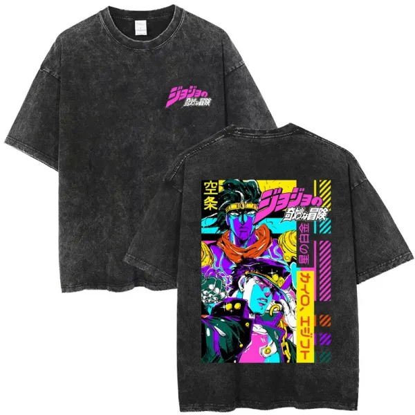 Design JoJo's Bizarre Adventure x Streetwear Graphic Print Acid Wash Black T-Shirt T-Shirts - 1