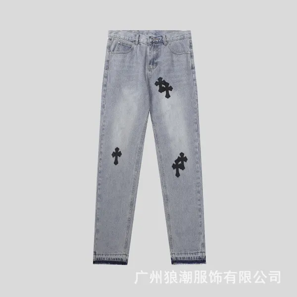 Chrome Hearts Cross Embroidered Light Wash Jeans - 1