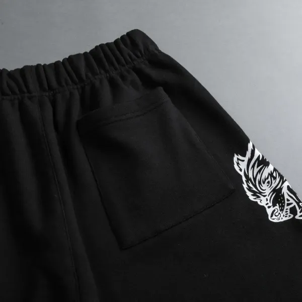 Wolves Club Wolf Head Print Black Shorts - 30
