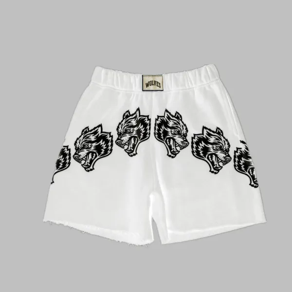 Wolves Club Wolf Head Print Black Shorts - 31