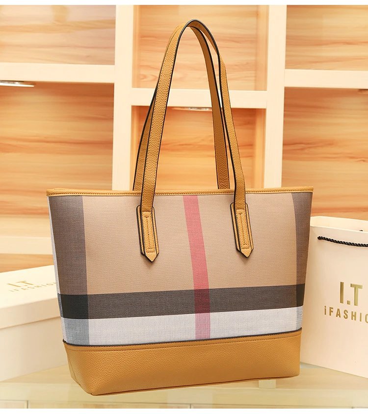 Burberry Check Tote Bag and Pouch Set Beige Multicolor Handbags - 12