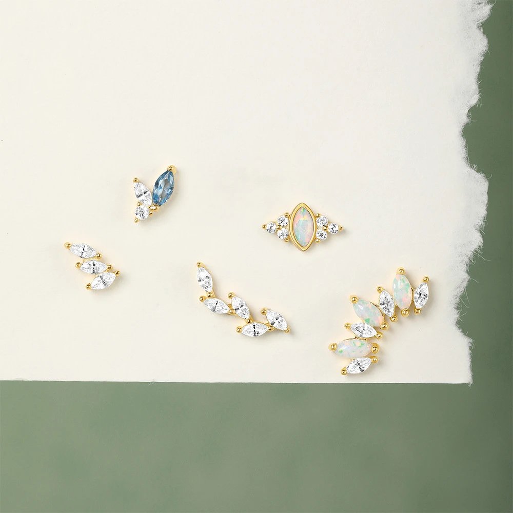 Design Opal Marquise Heart Back Earring Gold Jewelry - 10