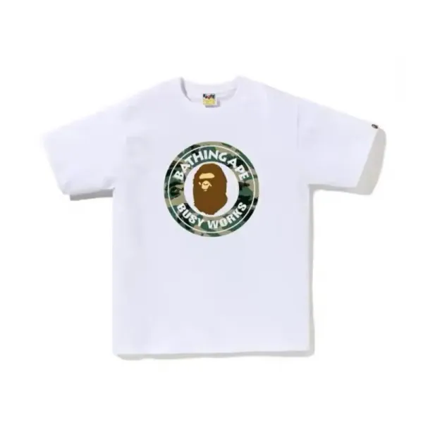 A Bathing Ape Busy Works Camo Logo White T-Shirt - 1